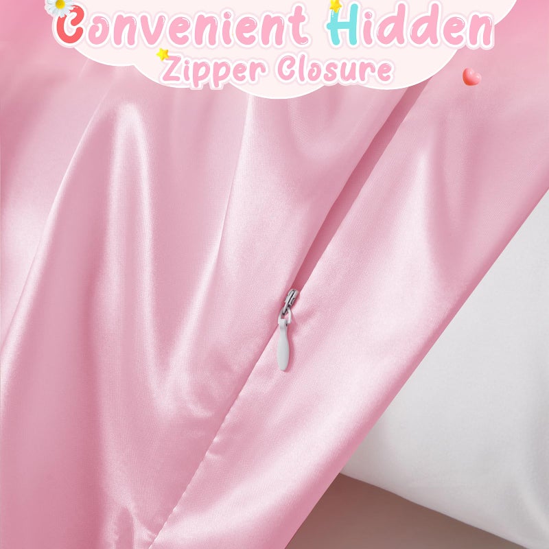 RUDONG M 2 Pack Zippered Satin Toddler Pillowcases 13x18 Inch - Silky Soft Toddler Pillow Cases with Hidden Zipper, Travel Pillow Covers for Boys & Girls, Pink - Image 3