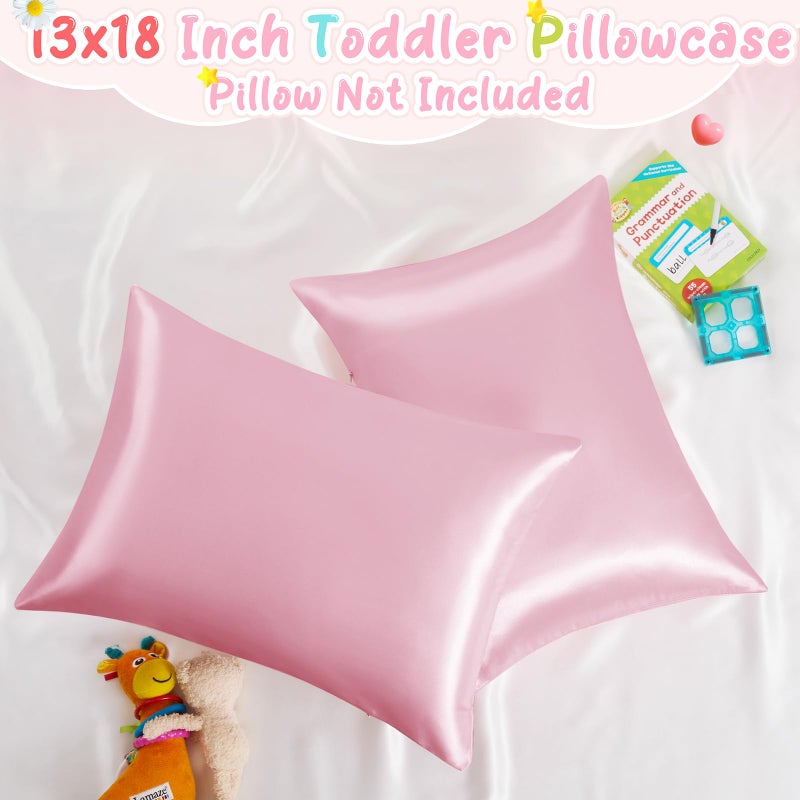RUDONG M 2 Pack Zippered Satin Toddler Pillowcases 13x18 Inch - Silky Soft Toddler Pillow Cases with Hidden Zipper, Travel Pillow Covers for Boys & Girls, Pink - Image 2