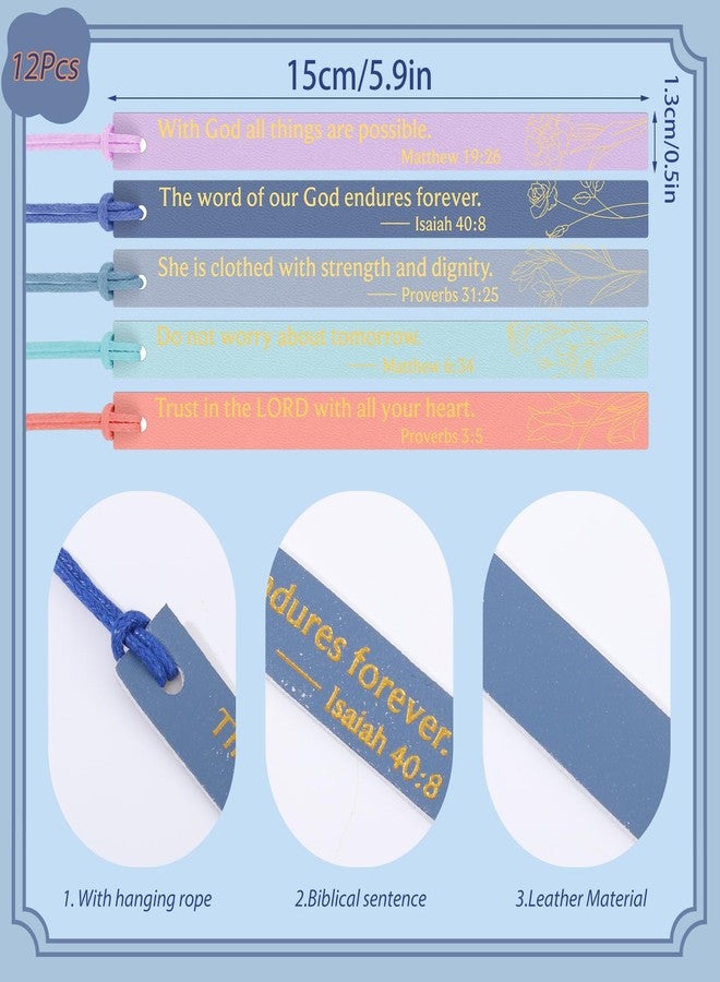 WSICSE 12pcs Bible Bookmark, christian books for women leather religious christian gifts book lovers readers women students (Pastel) - Image 2