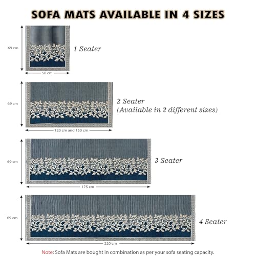 Nendle Superior Velvet Floral Sofa Mat 6 Seater Set Cover Durable Protector for Living Room Sofa Set 3+3, Suitable for L Shape, Sectional and U Shape Sofa (Blue, Pack of 2) - Image 4