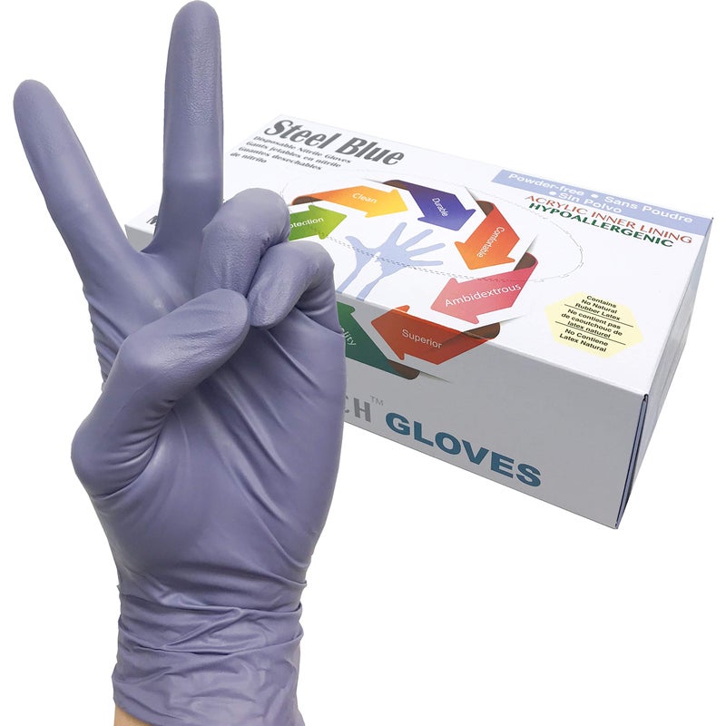 Infi-Touch InfiTouch Disposable Gloves Steel Blue Heavy Duty Nitrile Gloves 95 Length Powder Free 6 Mil Thickness Large Pack of 100