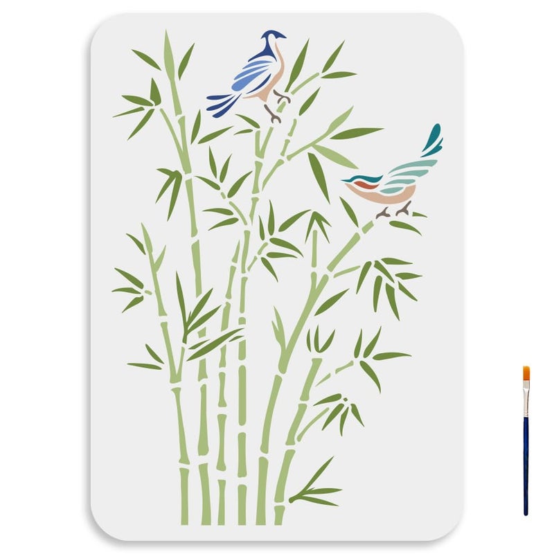MAYJOYDIY Birds Bamboo Stencils 11783inch Large Bird Tree Branches Stencils with Paint Brush Artistic Traditional Chinese Style Drawing Template for Wood Wall Furniture Canvas Decor
