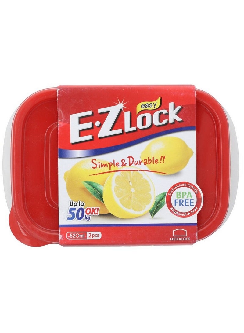 LOCK & LOCK E.Z Lock Airtight Food Storage Containers Set Bpa Free Durable Plastic Compact Design 520 ML 2 Pcs Pack - Image 1