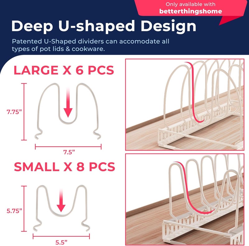 Better Things Home 14+ Dual Pan and Pot Lid Organizer Rack Set for Cabinet - Includes 1 Large Rack & 1 Compact Rack for Bakeware, Lids & Pans (White Sand, PAN + LID SET) - Image 5