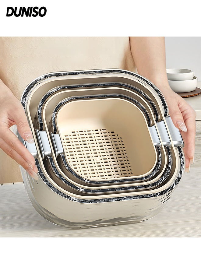 DUNISO مجموعة سلال تصريف متعددة الوظائف سلة تصريف قمع مصفاة سلة تصريف مزدوجة الطبقة مصفاة مطبخ منزلية سلة غسيل الخضروات بلاستيكية مع مقبض لغسل الفواكه، تصريف الخضروات وتخزين الطعام - Image 1