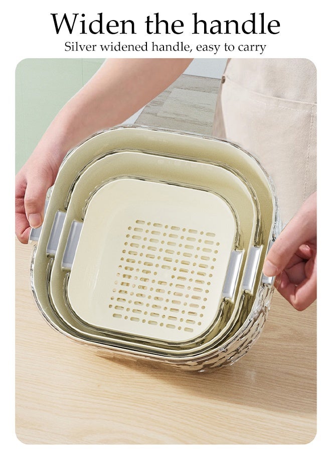 DUNISO مجموعة سلال تصريف متعددة الوظائف سلة تصريف قمع مصفاة سلة تصريف مزدوجة الطبقة مصفاة مطبخ منزلية سلة غسيل الخضروات بلاستيكية مع مقبض لغسل الفواكه، تصريف الخضروات وتخزين الطعام - Image 2