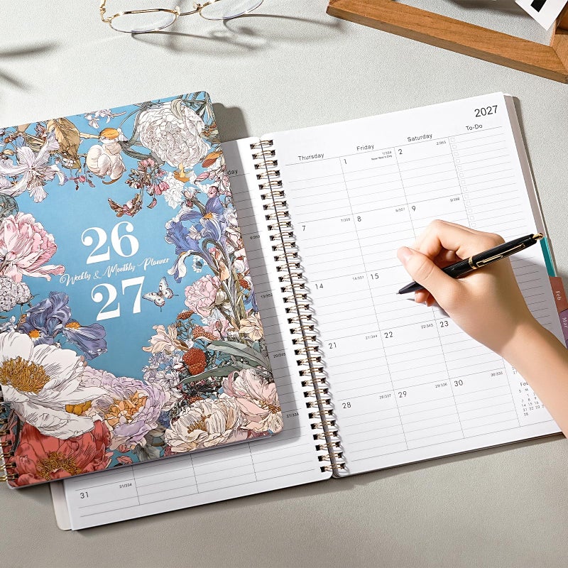 Journaltastic Planner 2026-2027 - Academic Planner, July 2026 - June 2027, 2026-2027 Planners Weekly and Monthly, 8.5" x 11", Colorful Monthly Tabs, Storage Pocket, Spiral Bound for School Office Home - Floral - Image 2