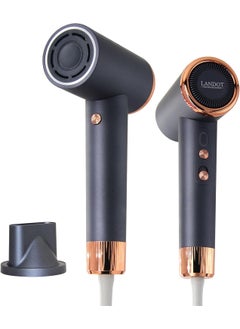 LANDOT Professional Ionic Hair Blow Dryer LANDOT Negative Ion Blow Dryer with 110000 RPM HighSpeed Brushless Motor for Fast Drying Low Noise and ThermoControl  Hair Dryer with Nozzle 