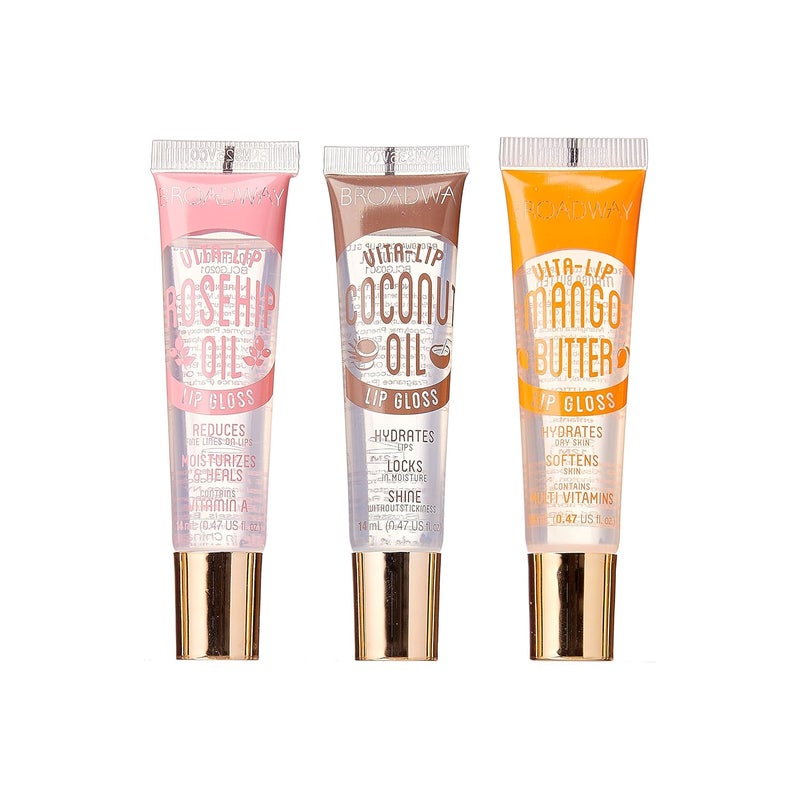 Ruby Kisses Broadway VitaLip Clear Lip Gloss 3 Pack Mango Butter Rosehip Coconut Oil UltraHydrating  Soothing Formula with Vitamin Oils HighShine NonSticky Finish Healing Lip Balm