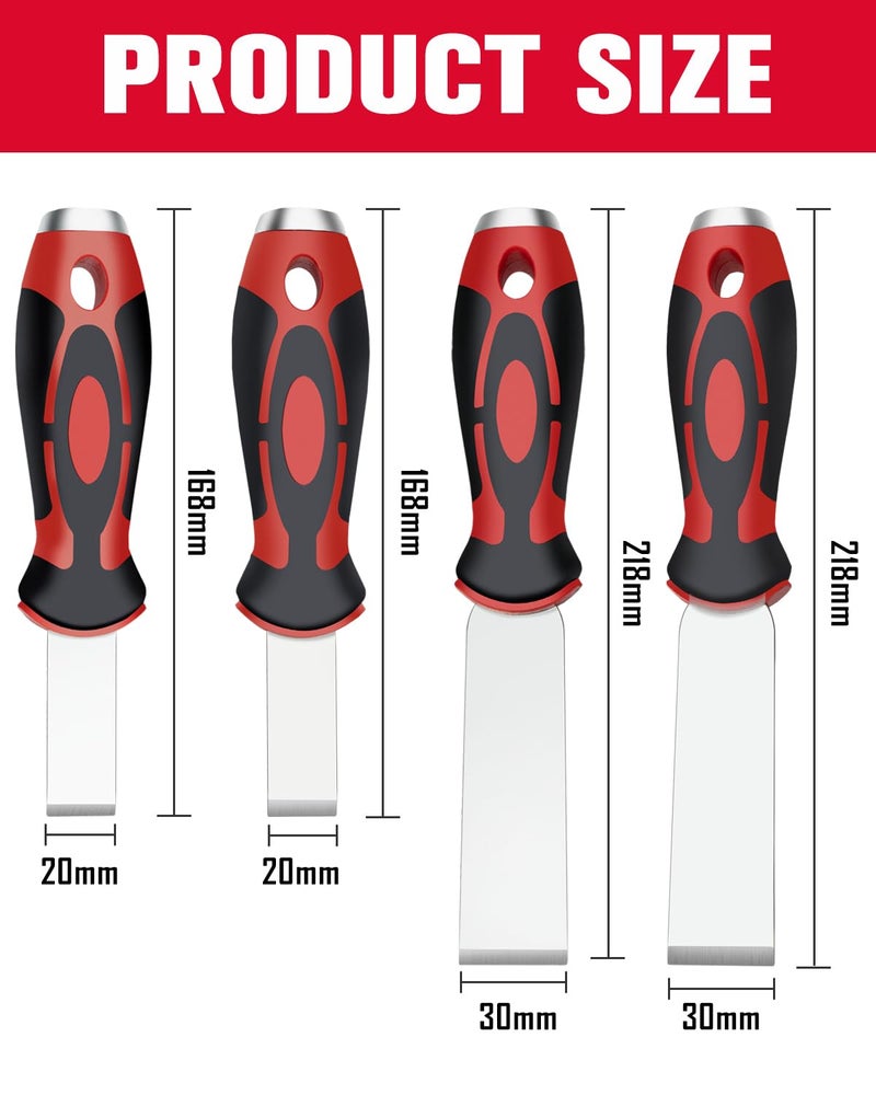 ROTATION Extra Thick Scraper Set, 4 piece, Soft Grip, Heavy Duty, Scraper with Hammer End, Stainless Steel Putty Knife - Image 2