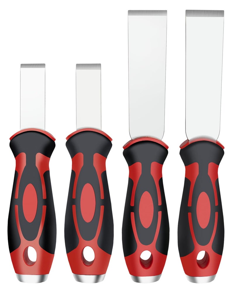 ROTATION Extra Thick Scraper Set, 4 piece, Soft Grip, Heavy Duty, Scraper with Hammer End, Stainless Steel Putty Knife - Image 1