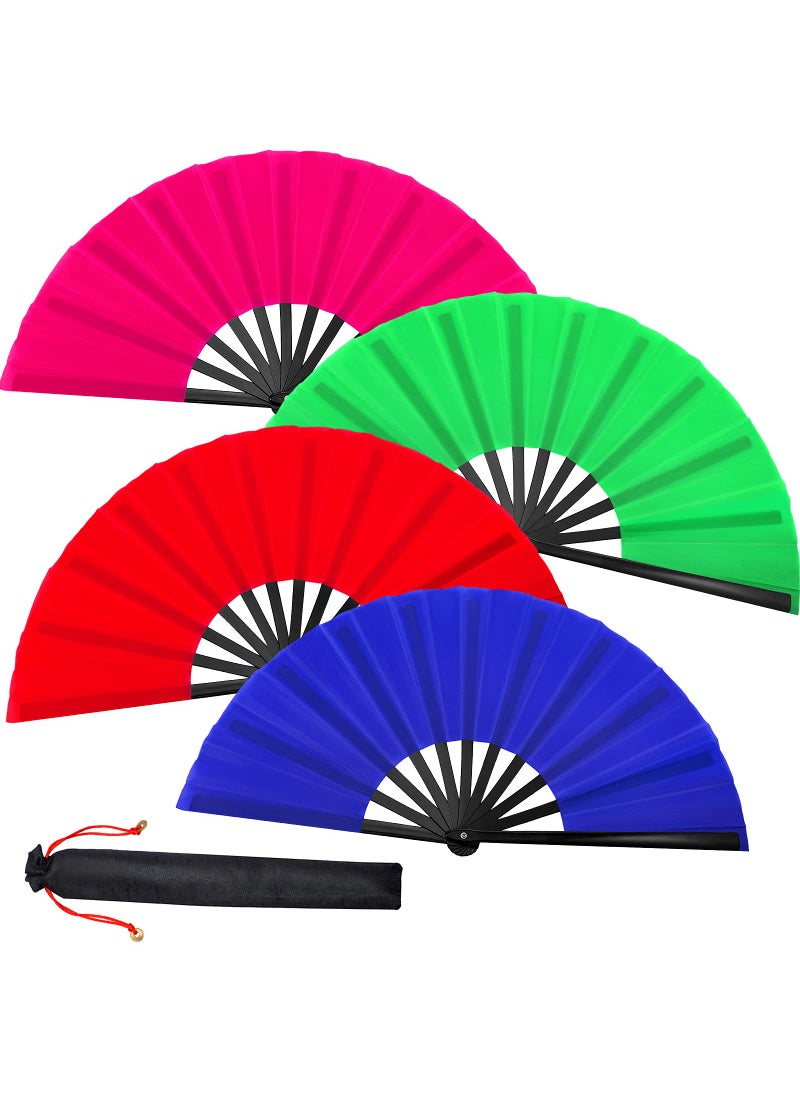 Blulu Blulu 4 Pcs Large Chinese Folding Fans for Line Dancing Big Silk Handheld Clapping Popping Fans for Men Women Foldable for Dancing Boots on The GroundRoyal Blue Rose Red Green Red 