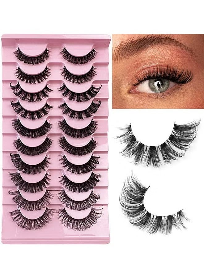 Natural False Eyelashes Mink Lashes Wispy Cat Eye Lashes Reusable Self-Adhesive Eyelashes Fluffy Pack 3D Strip Short Volume Fake Eyelashes 10 Pairs - Image 1