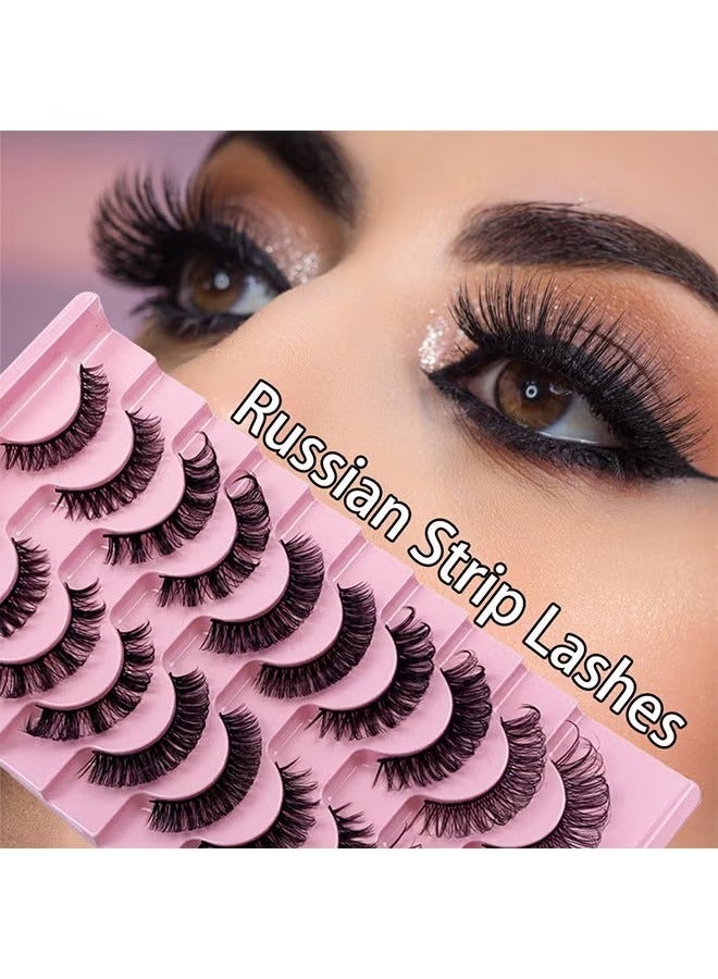 Natural False Eyelashes Mink Lashes Wispy Cat Eye Lashes Reusable Self-Adhesive Eyelashes Fluffy Pack 3D Strip Short Volume Fake Eyelashes 10 Pairs - Image 2