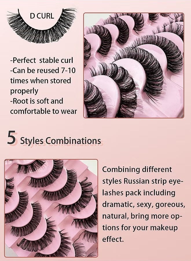 Natural False Eyelashes Mink Lashes Wispy Cat Eye Lashes Reusable Self-Adhesive Eyelashes Fluffy Pack 3D Strip Short Volume Fake Eyelashes 10 Pairs - Image 4
