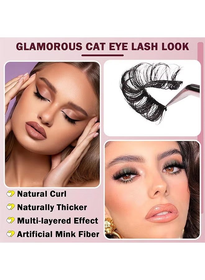 Natural False Eyelashes Mink Lashes Wispy Cat Eye Lashes Reusable Self-Adhesive Eyelashes Fluffy Pack 3D Strip Short Volume Fake Eyelashes 10 Pairs - Image 5
