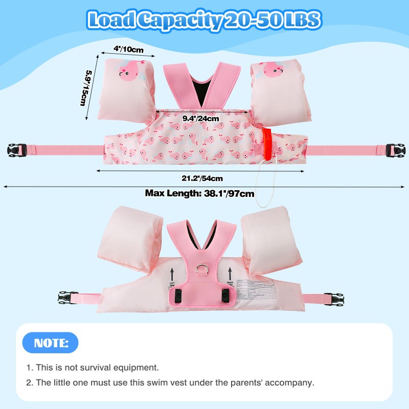 MoKo Swim Arm Band for Kids 20-30-40-50lbs, Clearance Toddler Swim Vest Cute Cartoon Swimming Wings Pool Floats Sleeve Children Water Sports Learning Swim Training Equipment, Pink Whale - Image 5