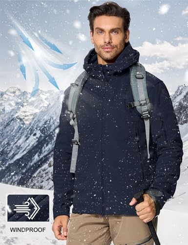 CRYSULLY معطف كريسولي للرجال لفصل الخريف والشتاء جاكيت سفاري فليس للمشي والسفر والتعب في الهواء الطلق جاكيت ثلجي أزرق داكن - Image 3