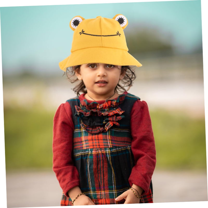 Yellow Cotton Baby Sun Hat With Wide Brim And Windproof Rope For Photography 1 3 Years - Image 4