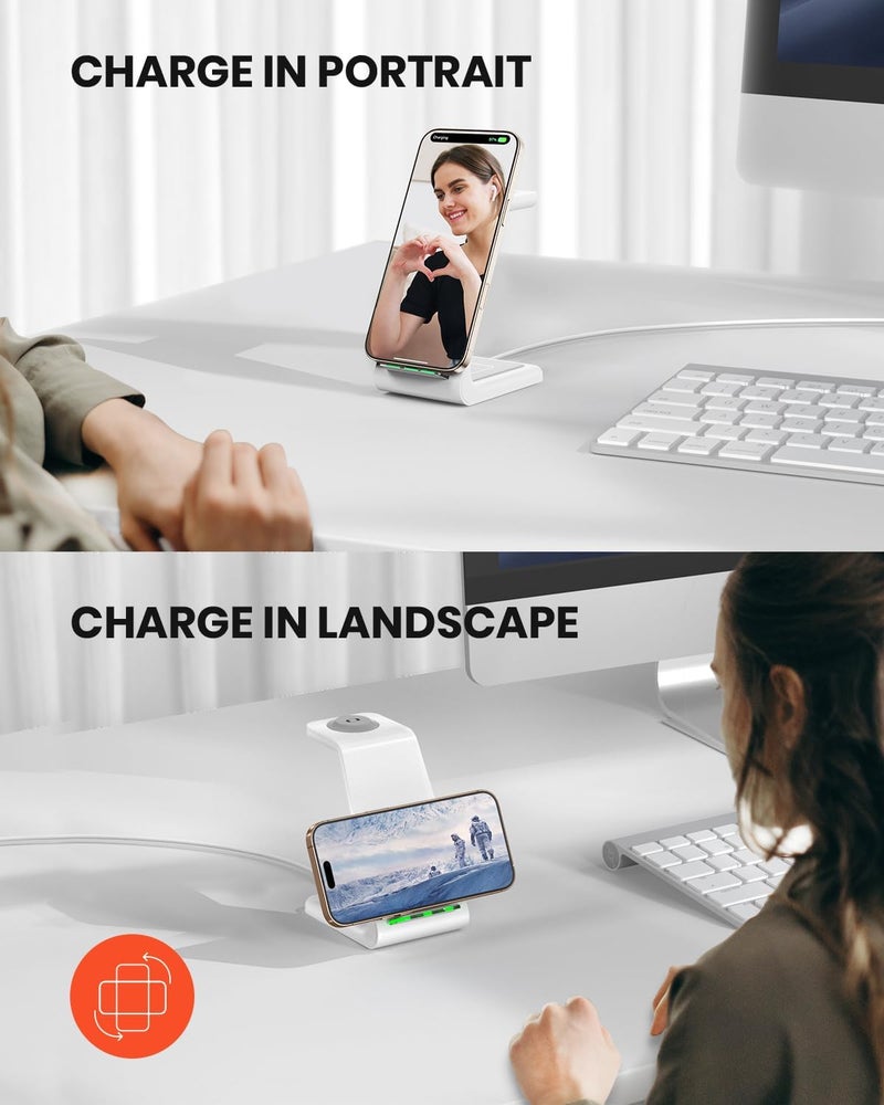 محطة شحن لاسلكي 3 في 1 من لأبل، حامل شحن لاسلكي سريع لأجهزة iPhone 17 16 15 14 13 12 11 Pro Max Plus XR XS X، ساعة Apple Watch Ultra/11/10/9/SE/8/7/6/5/4/3/2، سماعات AirPods Pro/4/3/2 - Image 4