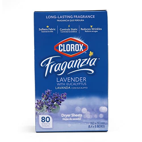 Clorox Fraganzia Fabric Softener Dryer Sheets, Lavender Scent - Wrinkle Reducing Scented Softening Laundry Dryer Sheets for Great Smelling Clothes, 80 Count - Image 1