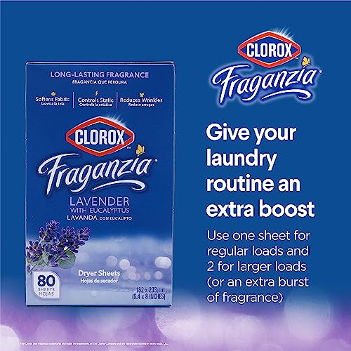 Clorox Fraganzia Fabric Softener Dryer Sheets, Lavender Scent - Wrinkle Reducing Scented Softening Laundry Dryer Sheets for Great Smelling Clothes, 80 Count - Image 4