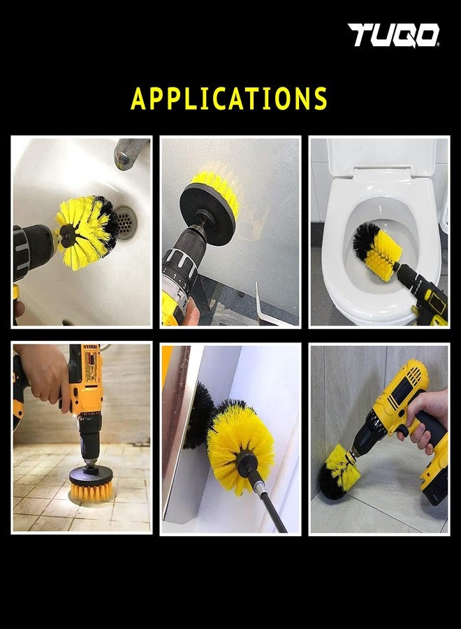 TUQO SB20Y, DrillBrush Attachment Set - Power Scrubber Brush Cleaning Kit - for Bathroom Surfaces, Grout, Floor, Tile, Corners, Kitchen. etc. |Medium Bristles |Hex Shank Fits Most Drills |Yellow - Image 2