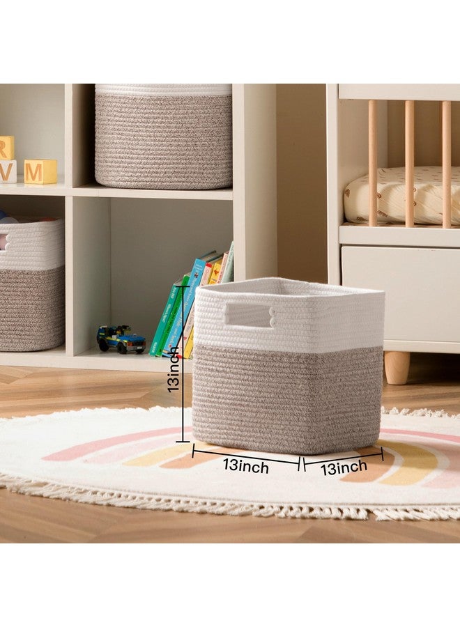 UBBCARE Set of 4 Storage Basket-13 X 13 X 13 in, Cotton Rope Basket for Shelves, Toys, Book, Cube Storage Bins with Handles, Woven Storage Basket for Organizing, White/Brown - Image 2