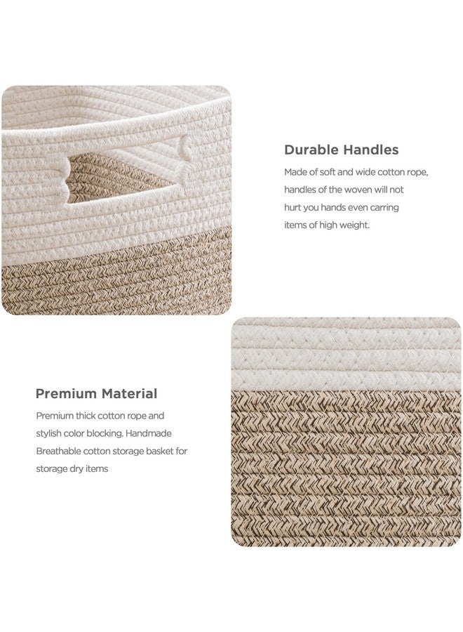 UBBCARE Set of 4 Storage Basket-13 X 13 X 13 in, Cotton Rope Basket for Shelves, Toys, Book, Cube Storage Bins with Handles, Woven Storage Basket for Organizing, White/Brown - Image 3