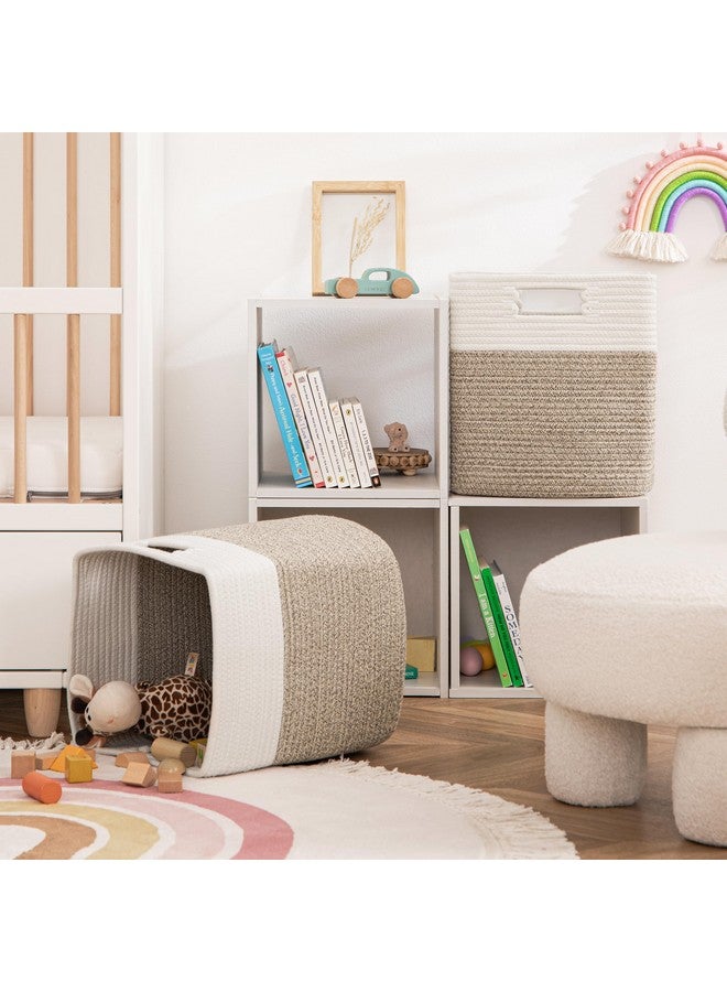 UBBCARE Set of 4 Storage Basket-13 X 13 X 13 in, Cotton Rope Basket for Shelves, Toys, Book, Cube Storage Bins with Handles, Woven Storage Basket for Organizing, White/Brown - Image 5