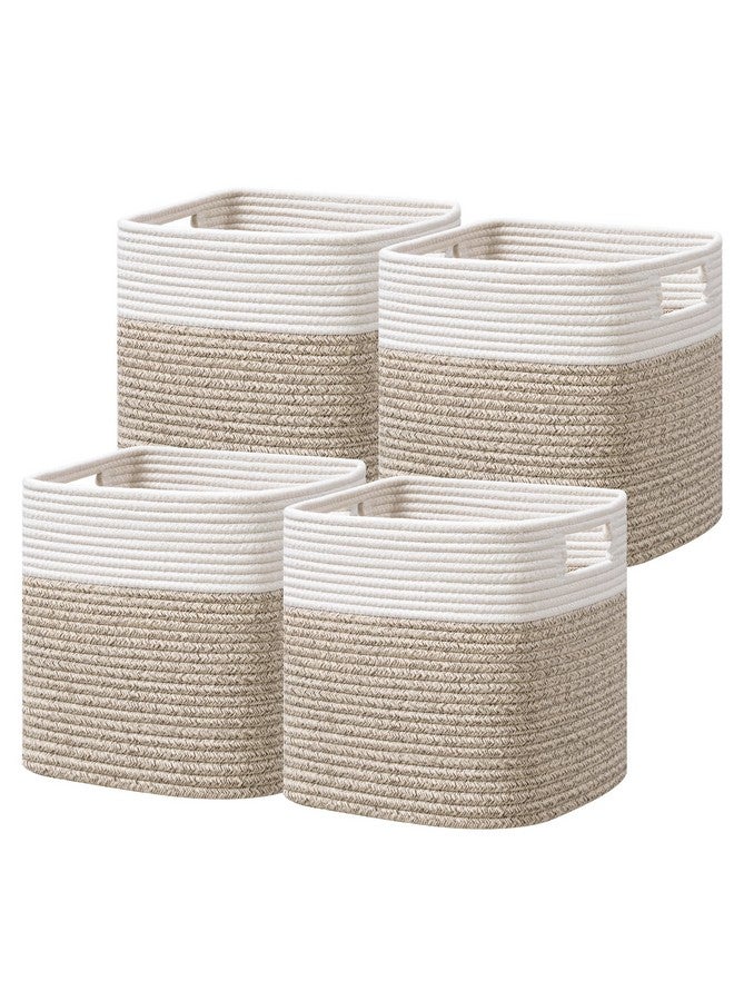 UBBCARE Set of 4 Storage Basket-13 X 13 X 13 in, Cotton Rope Basket for Shelves, Toys, Book, Cube Storage Bins with Handles, Woven Storage Basket for Organizing, White/Brown - Image 1