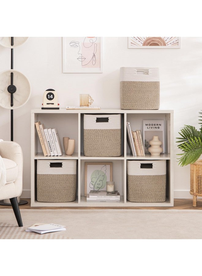 UBBCARE Set of 4 Storage Basket-13 X 13 X 13 in, Cotton Rope Basket for Shelves, Toys, Book, Cube Storage Bins with Handles, Woven Storage Basket for Organizing, White/Brown - Image 4
