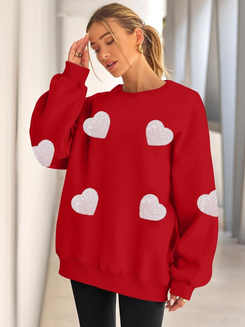 MAXIMGR Valentines Sweatshirt Women Teacher Valentine Shirts sequin Love Heart Graphic Tee Valentine's Day Gift Pullover - Image 3