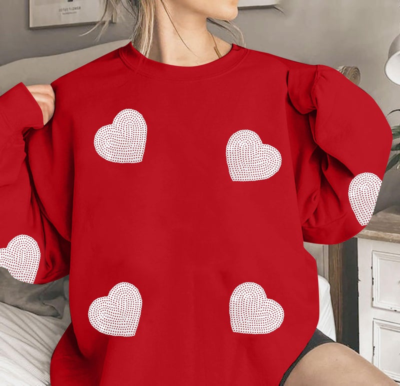 MAXIMGR Valentines Sweatshirt Women Teacher Valentine Shirts sequin Love Heart Graphic Tee Valentine's Day Gift Pullover - Image 2