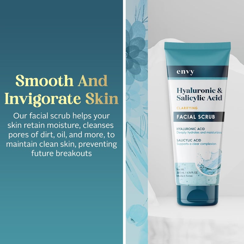 Envy مقشر الوجه بحمض الهيالورونيك وحمض الساليسيليك - مرطب، مرطب ومضاد للشيخوخة - مقشر للوجه تم اختباره من قبل أطباء الجلد، جمال نظيف لجميع أنواع البشرة - 6.76 أونصة - Image 2