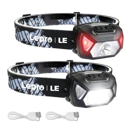 Lepro LE Headlamp Rechargeable, LED Head Lamp with 6 Modes for Camping & Hiking Gear Essentials, IPX4 Waterproof High Lumen Bright Headlight Flashlights with Adjustable Headband, USB Cable Include - Image 1