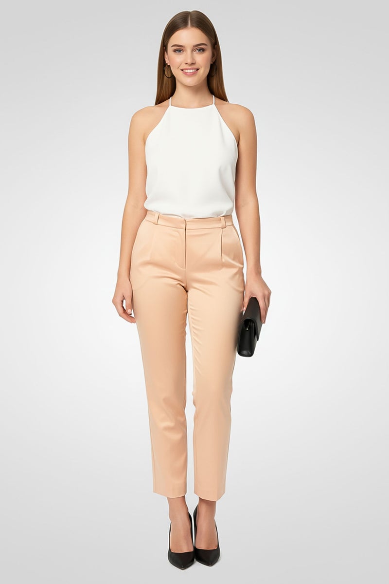 PINKO بنطلونات مستقيمة عادية للنساء، بيج داكن - Image 1