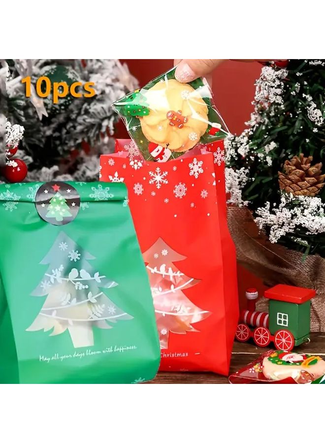 10 Pcs Mixed Red And Green Christmas Tree Bags With Stickers For Party Favors Gift Packaging Decorations - Image 1
