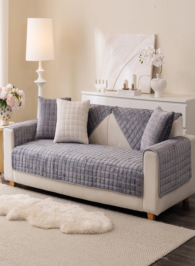 XSlive Flannel Fuzzy Couch Cover for Dogs Washable, Non Slip Sectional Sofa Cover, Pet Couch Covers for 3 Cushion Sofa L Shaped Armrest Backrest, Furniture Protector for Pets Kids (Mid Grey,28"x28") - Image 3