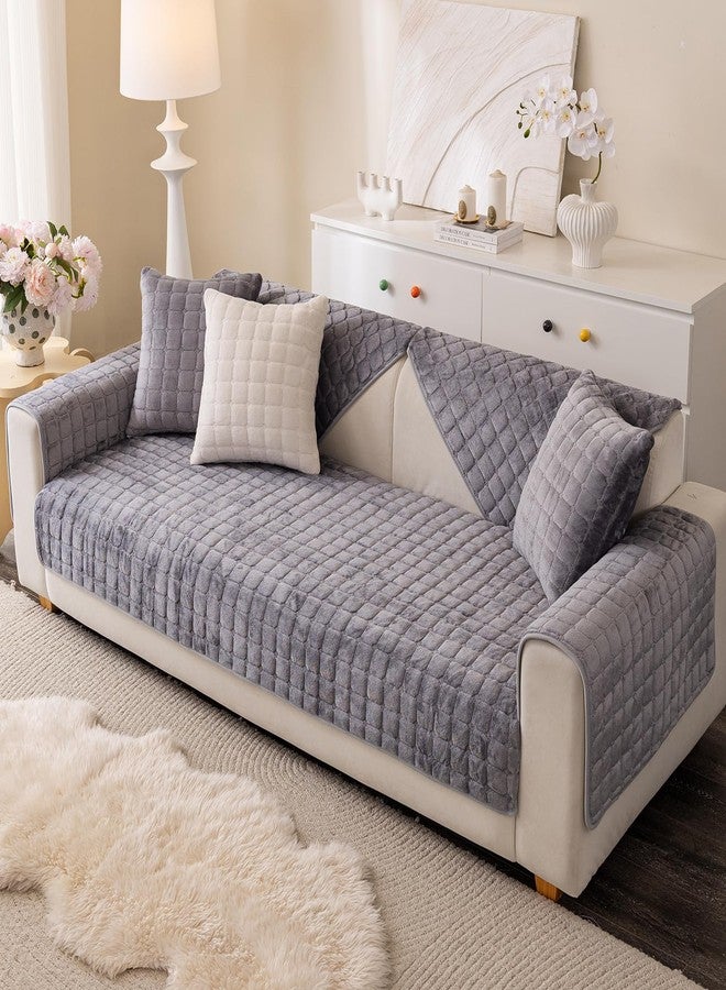XSlive Flannel Fuzzy Couch Cover for Dogs Washable, Non Slip Sectional Sofa Cover, Pet Couch Covers for 3 Cushion Sofa L Shaped Armrest Backrest, Furniture Protector for Pets Kids (Mid Grey,28"x28") - Image 4