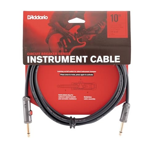 Planet Waves D’Addario 10' Circuit Breaker Instrument Cable with Latching Cut-Off Switch, Straight Plug, by D'Addario, 1/4", (PW-AGL-10) - Image 1