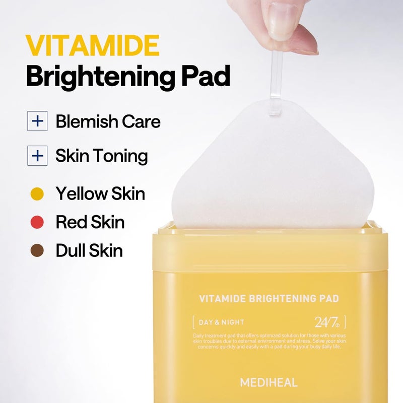 MEDIHEAL Toner Pads [Vitamide] - Radiance Boosting Pad for Clear, Illuminating Skin - Contains Niacinamide & Sea Buckthorn - Blemish Care, Skin Toning - Vegan Stretchable Fabric Pads (100 Count) - Image 3