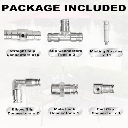 TL TOOLEGIN High-Performance Brass Patio Misting Kit – 11 Brass Anti-Drip Micro-Nozzles & 16 1/4″ Slip Connectors for High-Pressure Outdoor Cooling Misting (UNC 10/24, 0.012″ Precision Orifice, 280-1500 psi) - Image 4