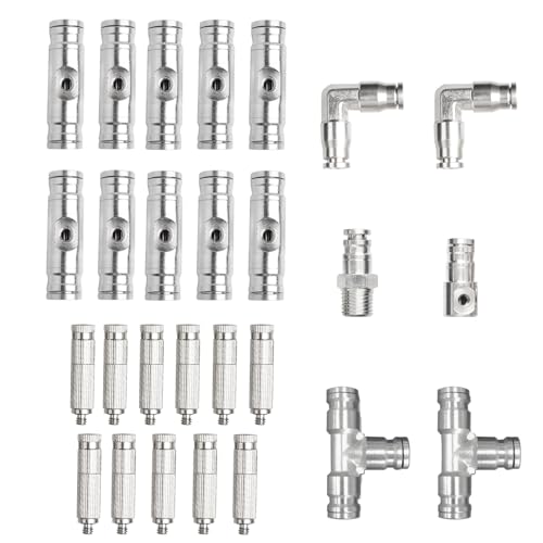 TL TOOLEGIN High-Performance Brass Patio Misting Kit – 11 Brass Anti-Drip Micro-Nozzles & 16 1/4″ Slip Connectors for High-Pressure Outdoor Cooling Misting (UNC 10/24, 0.012″ Precision Orifice, 280-1500 psi) - Image 1