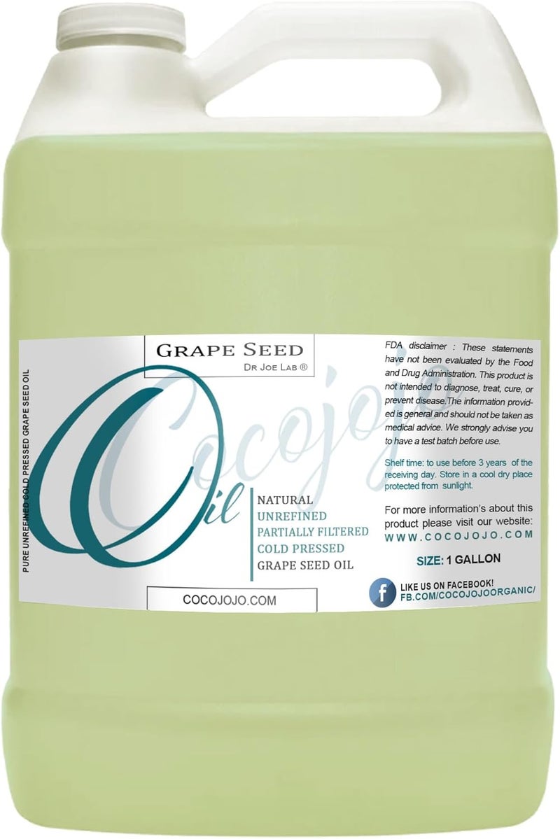 cocojojo Grapeseed Oil  Pure Natural Grape Seed Cold Pressed 1 Gallon Hair Face Skin Massage Moisturizing