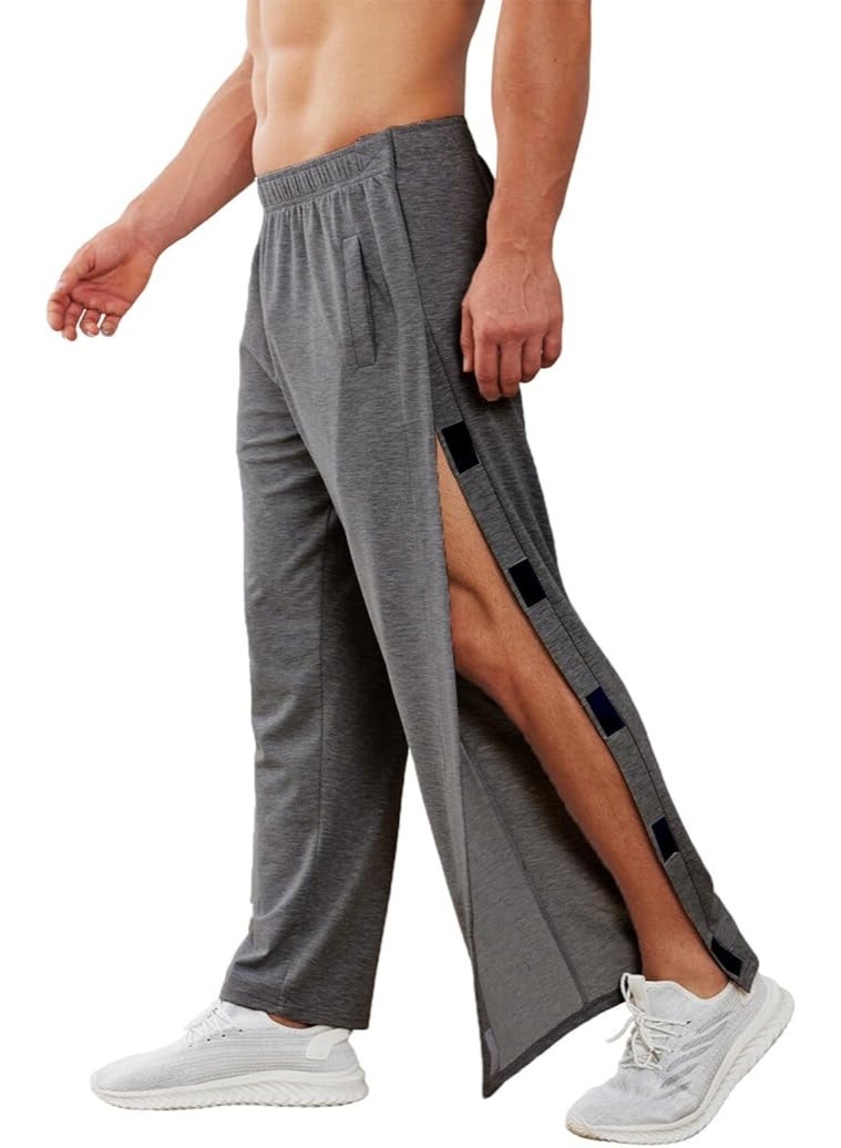 Men's Tear-Off Post-Surgery Pants: Suitable for individuals with mobility issues. Side-fastening, slit-front athletic pants. Loose-fitting, casual post-operative pants with pockets. - Image 2