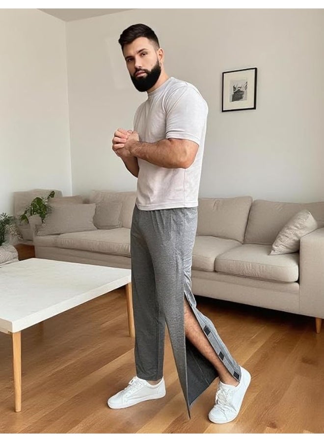 Men's Tear-Off Post-Surgery Pants: Suitable for individuals with mobility issues. Side-fastening, slit-front athletic pants. Loose-fitting, casual post-operative pants with pockets. - Image 5