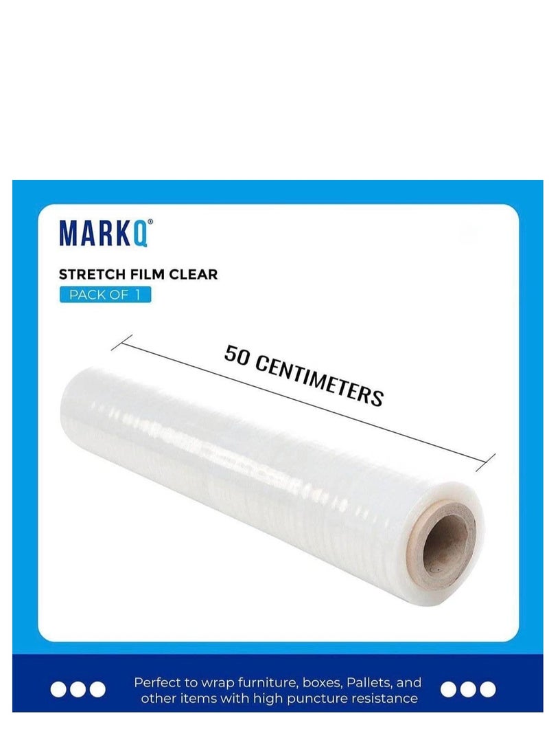 MARKQ [1 Roll] Clear Stretch Film Wrap - 500mm Heavy Duty Plastic Shrink Wrap for Pallet Wrap, Packing, Moving and Packaging - Cling Wrap  - Image 2