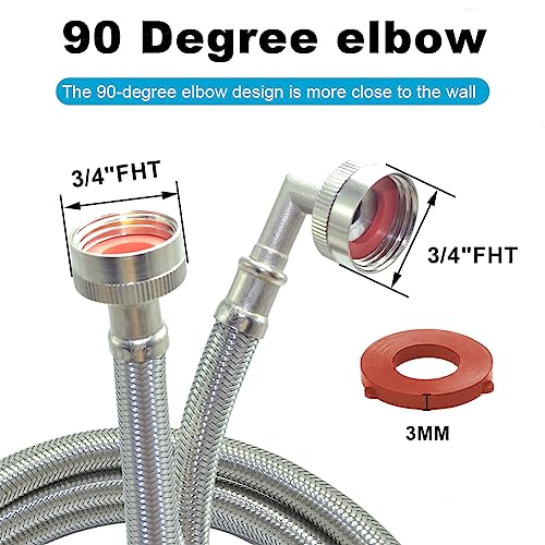 TT FLEX Washing Machine Hoses 5 FT with Elbow, Braided Stainless Steel Washer Hoses with 3/4" FHT Connector, Washing Machine Water Supply Line - Image 2