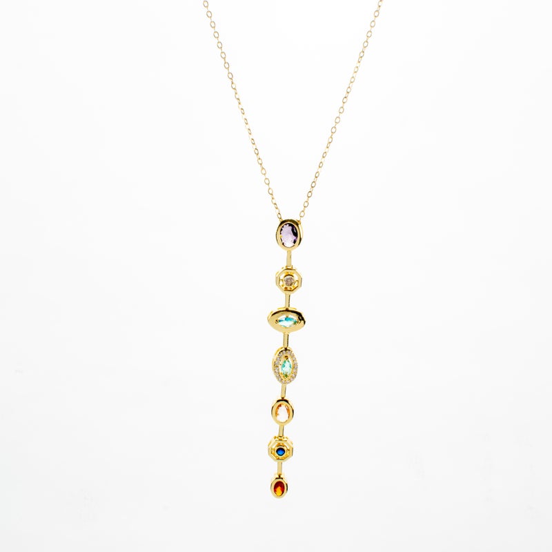 سلسلة أستانليس ستيل ذهبي مرصعة بفصوص الزيركون متعددة الألوان - Image 1